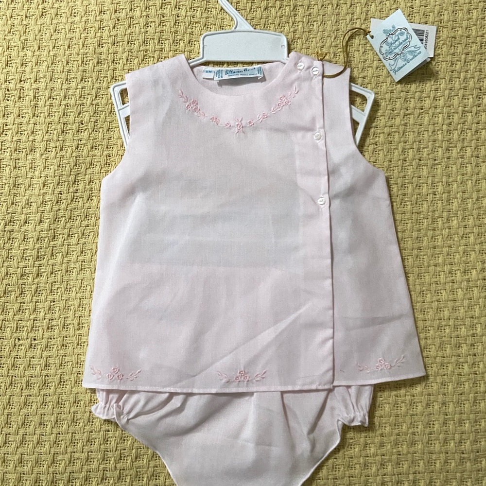 SOLD Feltman Bros Pink Cotton Sleeveless Layette Set 6M Embroidered Outfit